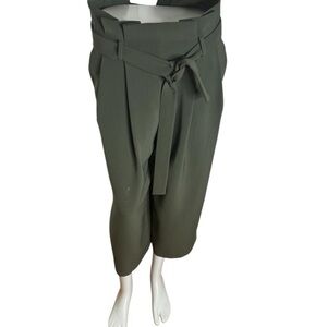 COS Womens Pants Green Wide Leg High Rise Crop Belt Zip Corporate Work Careerq 2